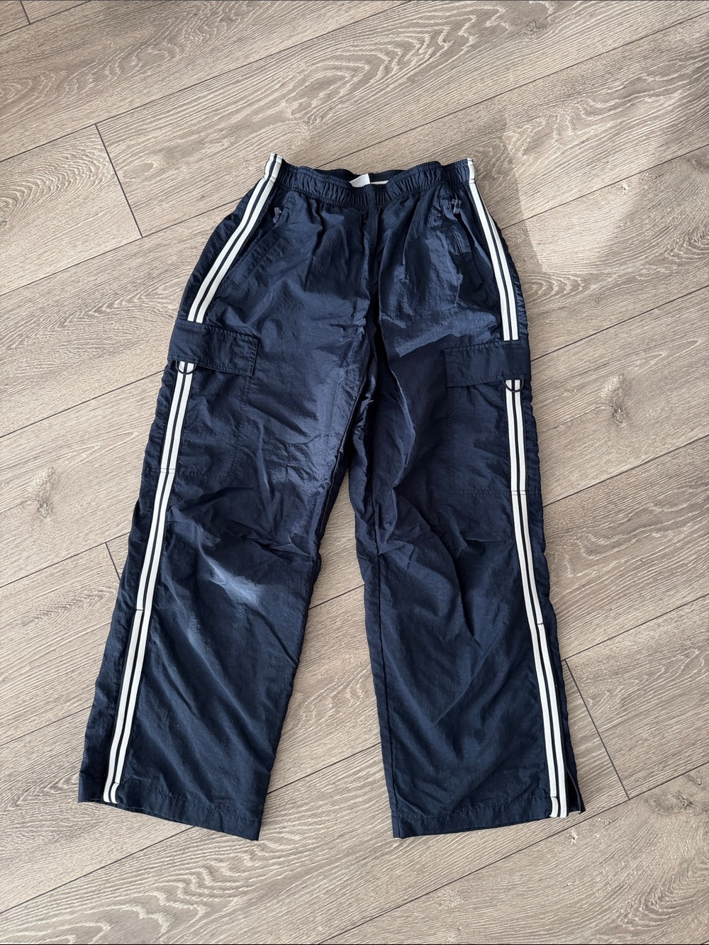 Women’s Aritzia Navy Track Pants with White Stripes